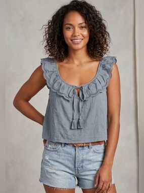 Shabby Chic Dusty Blue Ruffle Tie-Front Camisole